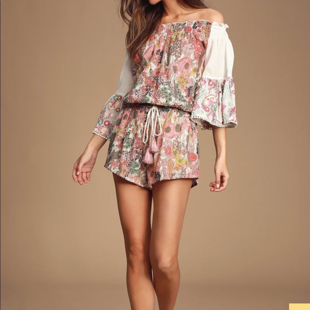 Floral cold shoulder romper, with bell sleeves